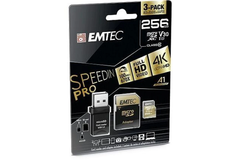 Emtec 256GB MicroSDXC with SD and USB Adapter - Gold