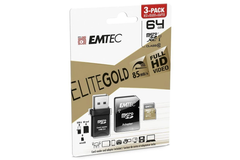Emtec MicroSD 64GB with USB Reader - Gold