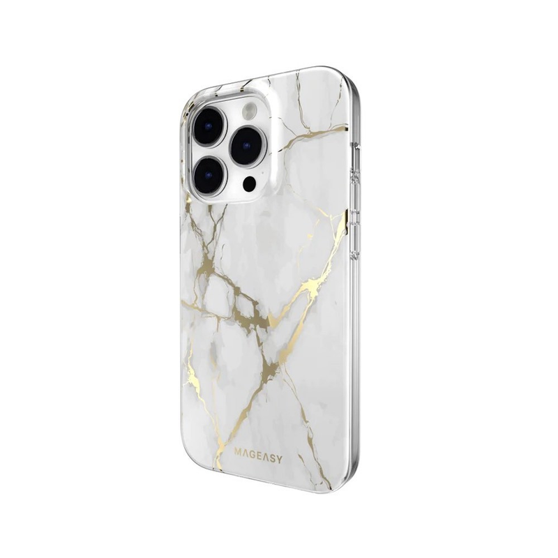 Mageasy Marble Case For iPhone 14 Pro - Champagne White