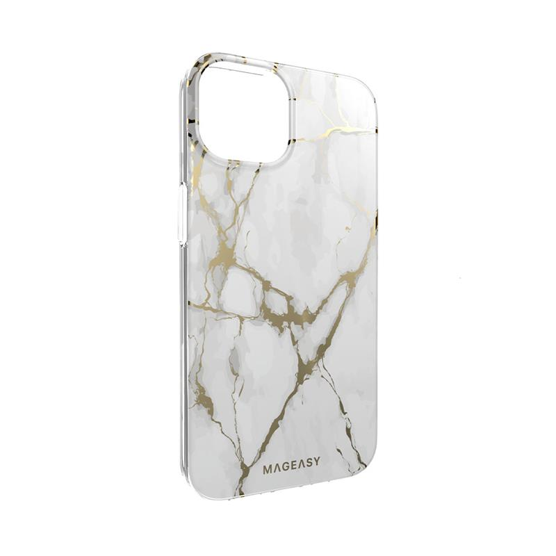 Mageasy Marble Case For iPhone 14 - Champagne White