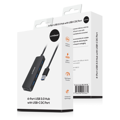 mbeat 4-Port USB 3.0 Hub with USB-C DC Port - Black