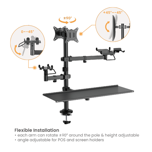 Brateck POS Mounting Solution For Dual Screens - Black