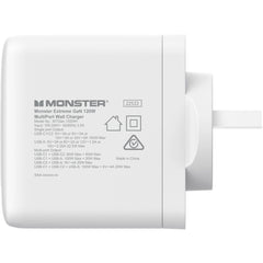 Monster 120W GaN USB-C/A Port Wall Charger - White