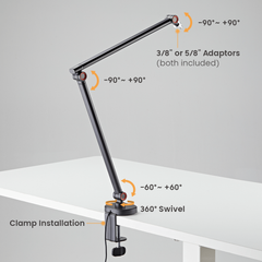 Brateck Armoured Microphone Arm with RGB Lighting - Black