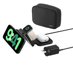 Belkin 3-in-1 BoostCharge Pro Qi2 Travel Pad 36W Charger/Cable - Black