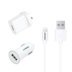 mbeat 3 in 1 MFI USB Lightning Charging Kit - White