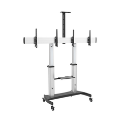 Brateck Dual Screen Aluminum TV Cart With Media Shelf - Silver