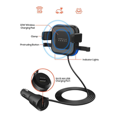 mbeat 10W Wireless Car Charger with 2.4A USB Charging - Black