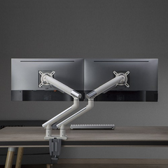 Brateck Premium Aluminum Spring-Assisted Dual Monitor Arm - White