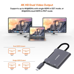mbeat Tough Link USB-C to Dual 4K HDMI Adapter - Space Grey