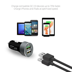 mbeat Quick Boost USB 2.0 Dual Port Car Charger - Black