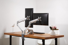Brateck Epic Gas Spring Aluminum Dual Monitor Arm - Gloss Grey