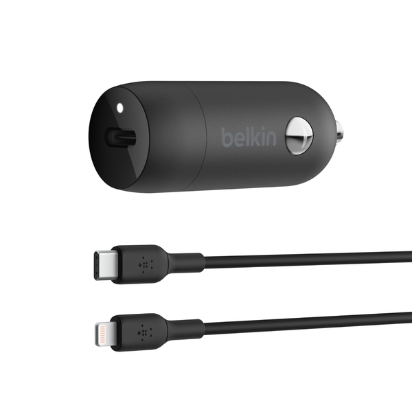 Belkin Boostup 30W USB-C Car Charger+USB-C to Lightning cable - Black