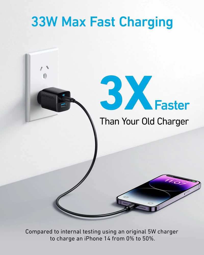 Anker 323 33W USB-C Fast Charger With Dual Ports - Black