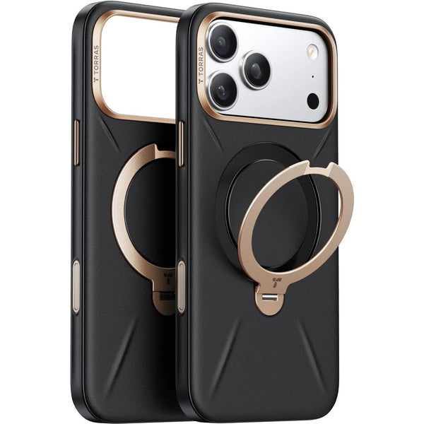 Torras Ostand Spin Vegan Leather Case For iPhone 17 Pro Max - Black