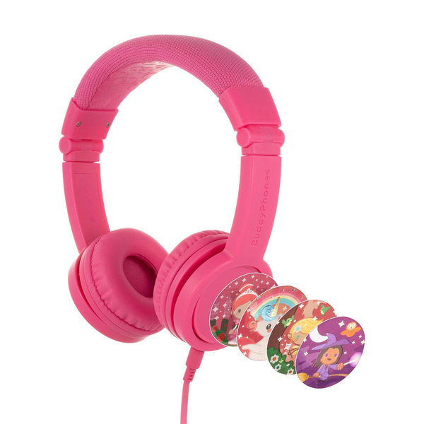 BuddyPhones Explore Plus Wired Inline Mic Headphone - Rose Pink