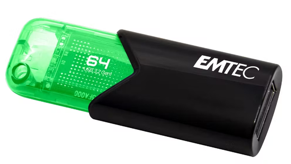 Emtec Click Easy 64GB USB 3.2 Flash Drive - Black