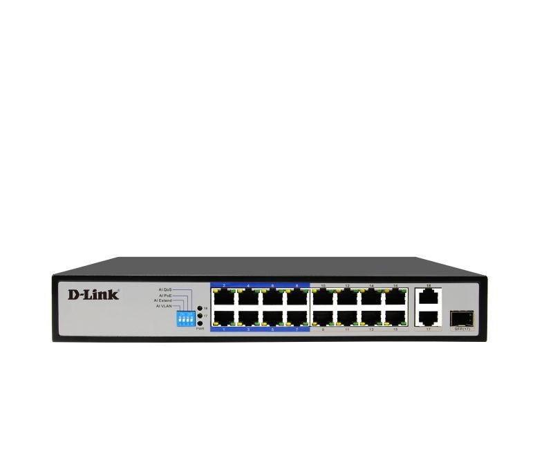 D-Link 18-Port PoE Switch with 16 PoE Ports - Black