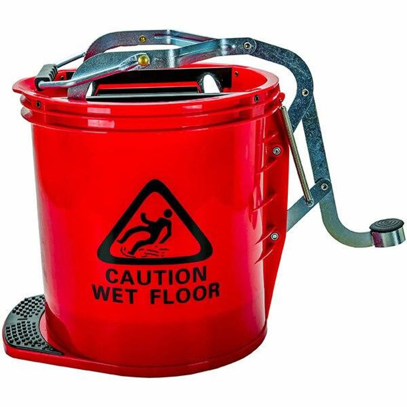 Cleanlink Heavy Duty Mop Bucket Metal Wringer 16 Litre - Red