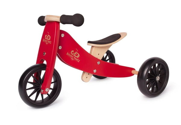 Kinderfeets Tiny Tot 2-in-1 Wooden Balance Bike & Trike – Cherry Red