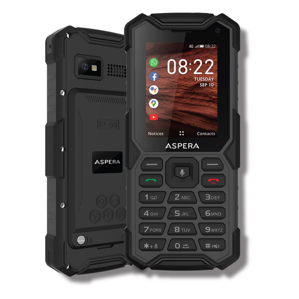 Aspera R40 4G IP68 Rugged Phone with Keypad - Black