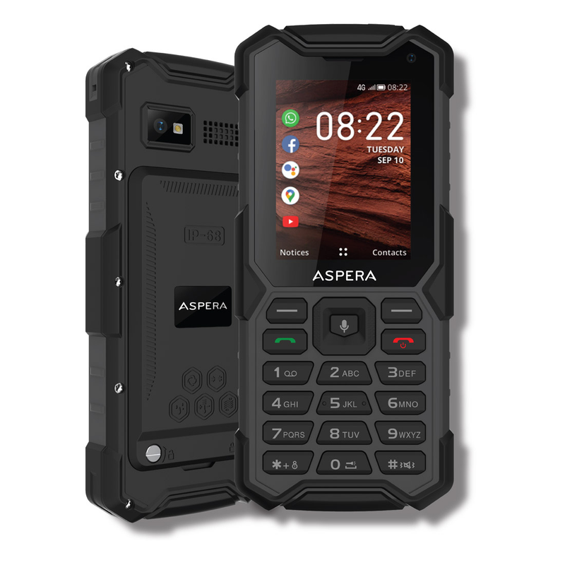 Aspera R40 4G IP68 Rugged Phone with Keypad - Black