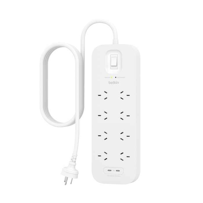 Belkin Connect 8-Outlet Surge Protector with Dual USB-C 30W - White