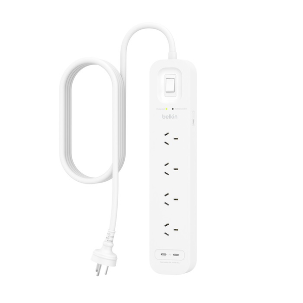 Belkin SurgePro 4-Outlet Surge Protector w/ Dual USB-C 30W - White