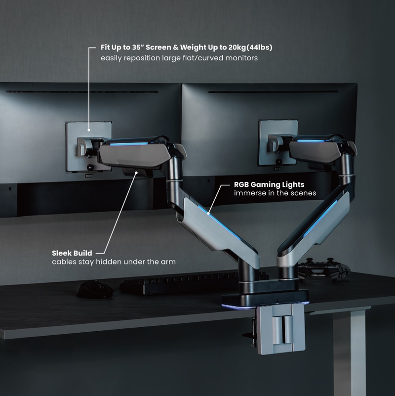 Brateck RGB Gaming Monitor Arm Fit 17"-35" - Matte Black/Dark Grey