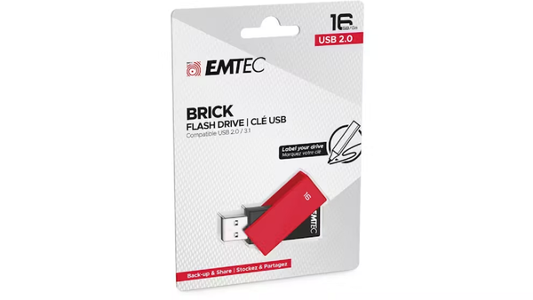 Emtec Brick 16GB USB 2.0 Flash Drive - Red