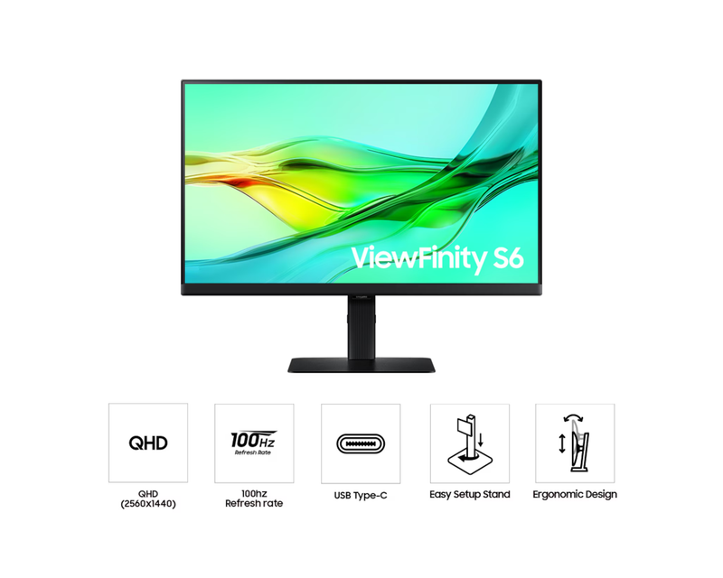 Samsung ViewFinity S6 100Hz QHD IPS Monitor - Black
