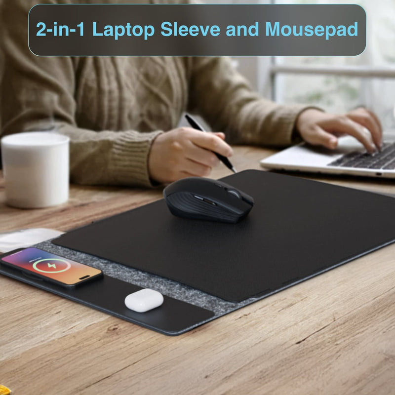 Laser Wireless Charging Laptop Sleeve Up to 16 Inch - Black