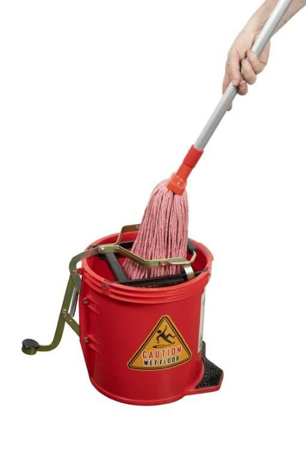 Cleanlink Heavy Duty Mop Bucket Metal Wringer 16 Litre - Red