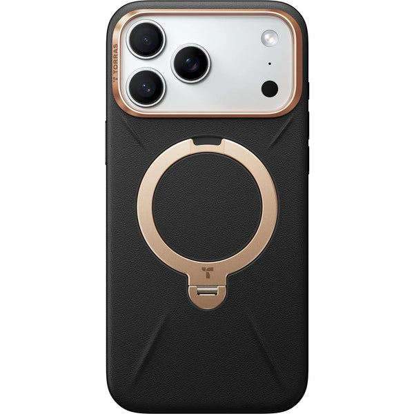 Torras Ostand Spin Vegan Leather Case For iPhone 17 Pro Max - Black
