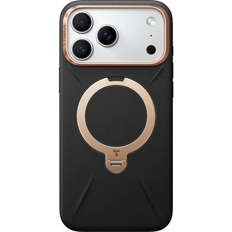 Torras Ostand Spin Vegan Leather Case For iPhone 17 Pro Max - Black