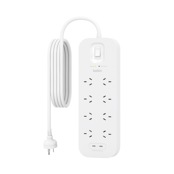 Belkin Connect 8-Outlet Surge Protector with Dual USB-C 30W - White