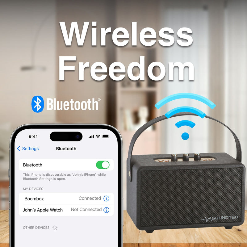 Laser SoundTec Retro Bluetooth Boombox Speaker w/ Carry Strep - Black