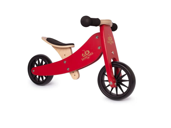 Kinderfeets Tiny Tot 2-in-1 Wooden Balance Bike & Trike – Cherry Red