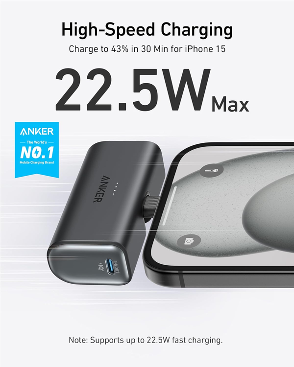 Anker Nano Power Bank w/ Built-in USB-C Connector - Black