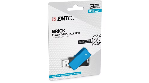 Emtec Brick 32GB USB 2.0 Flash Drive - Blue
