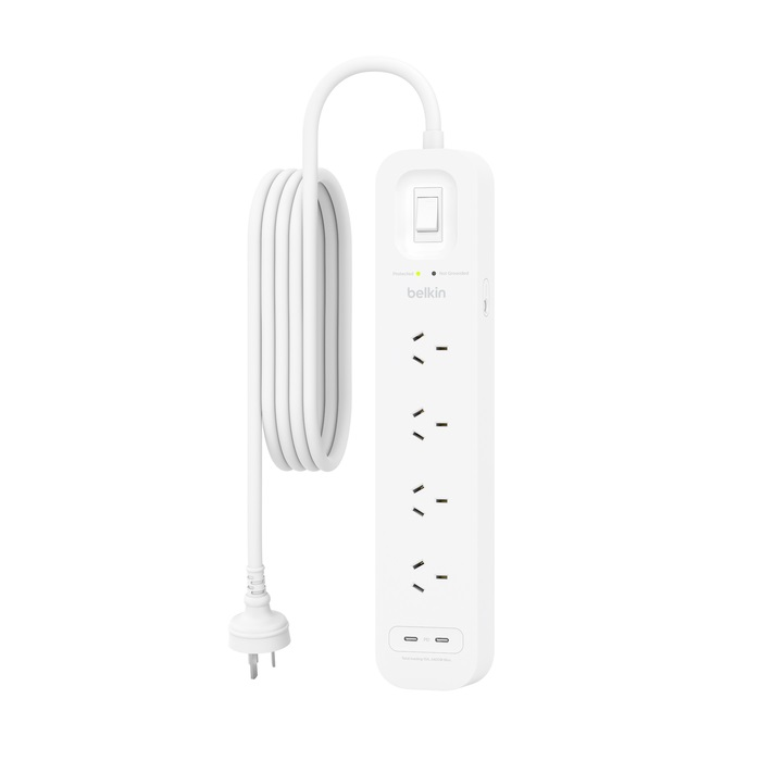 Belkin SurgePro 4-Outlet Surge Protector w/ Dual USB-C 30W - White