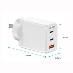 Kore 65W GaN Wall Charger 3-Port USB-C & USB-A – White