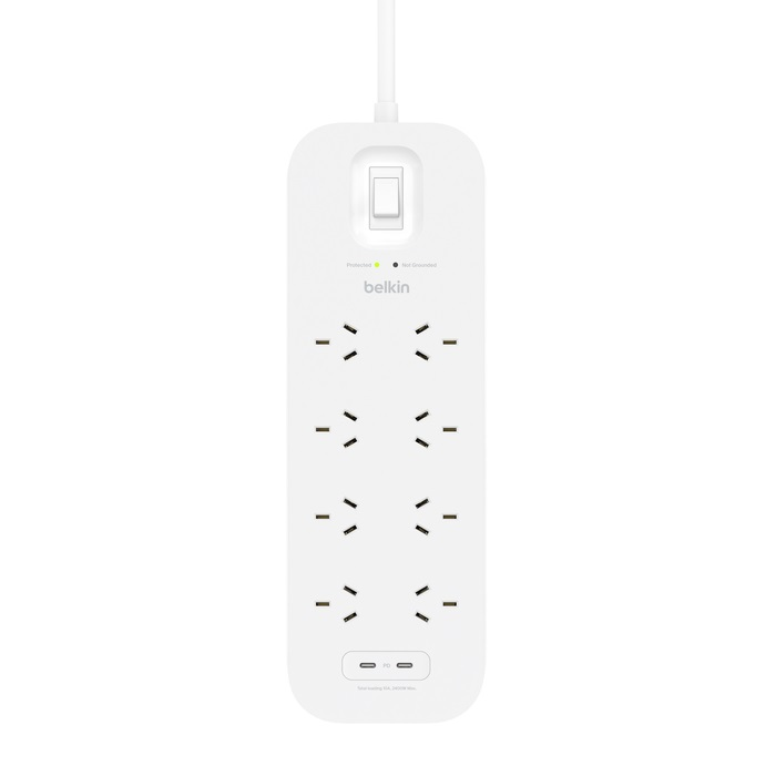 Belkin Connect 8-Outlet Surge Protector with Dual USB-C 30W - White