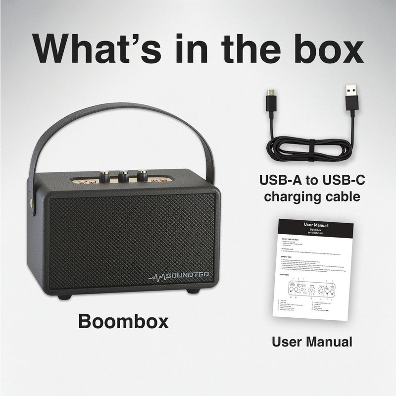 Laser SoundTec Retro Bluetooth Boombox Speaker w/ Carry Strep - Black