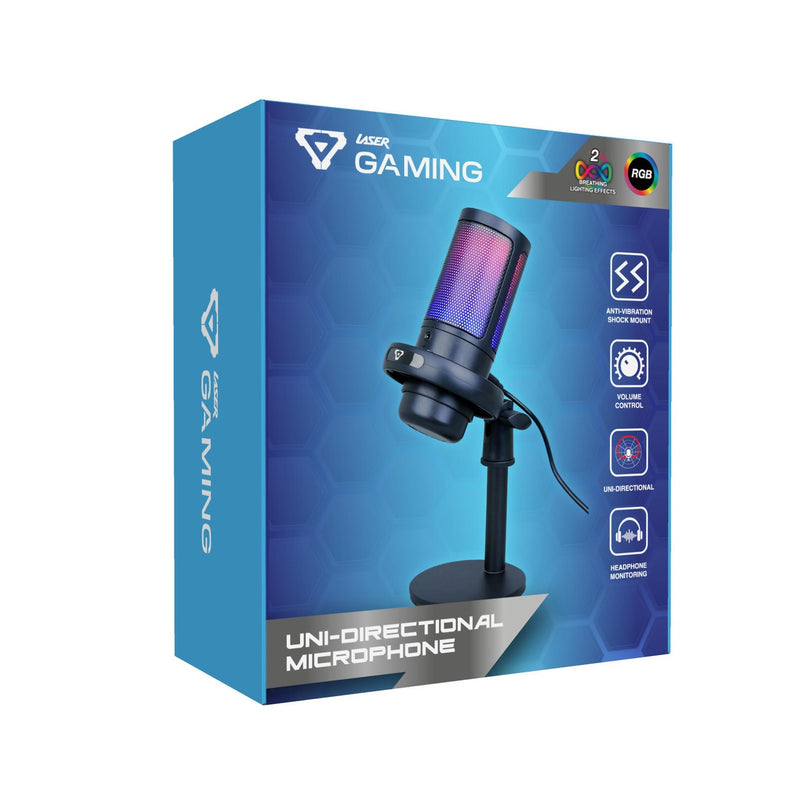 Laser RGB Streaming Microphone with Headphone Jack - Black