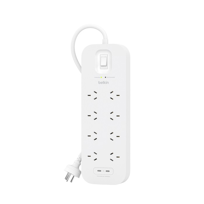 Belkin Connect 8-Outlet Surge Protector with Dual USB-C 30W - White