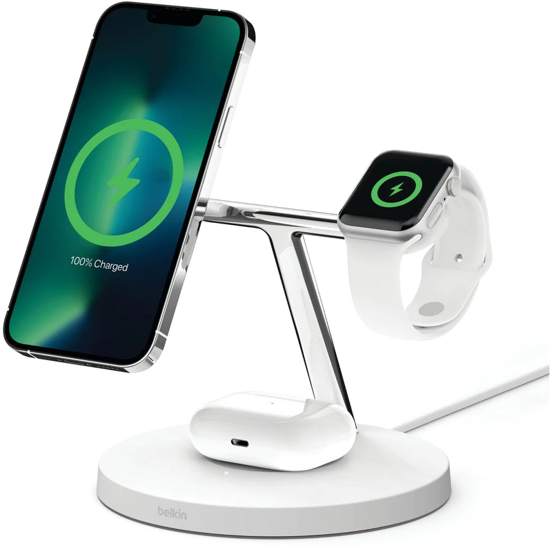 Belkin BoostUp Charge Pro 3-in-1 Charging Stand w/ MagSafe - White