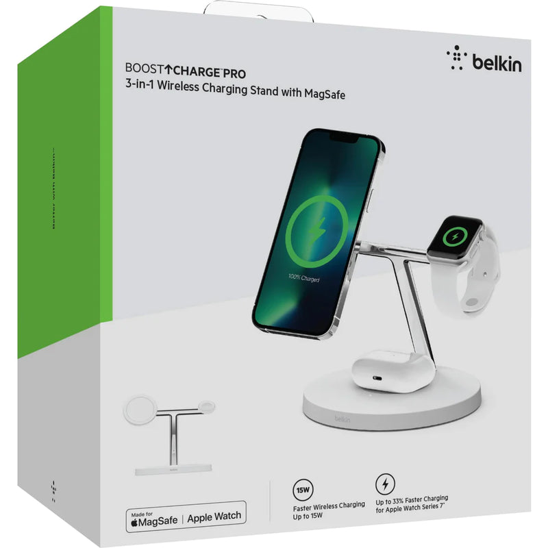 Belkin BoostUp Charge Pro 3-in-1 Charging Stand w/ MagSafe - White