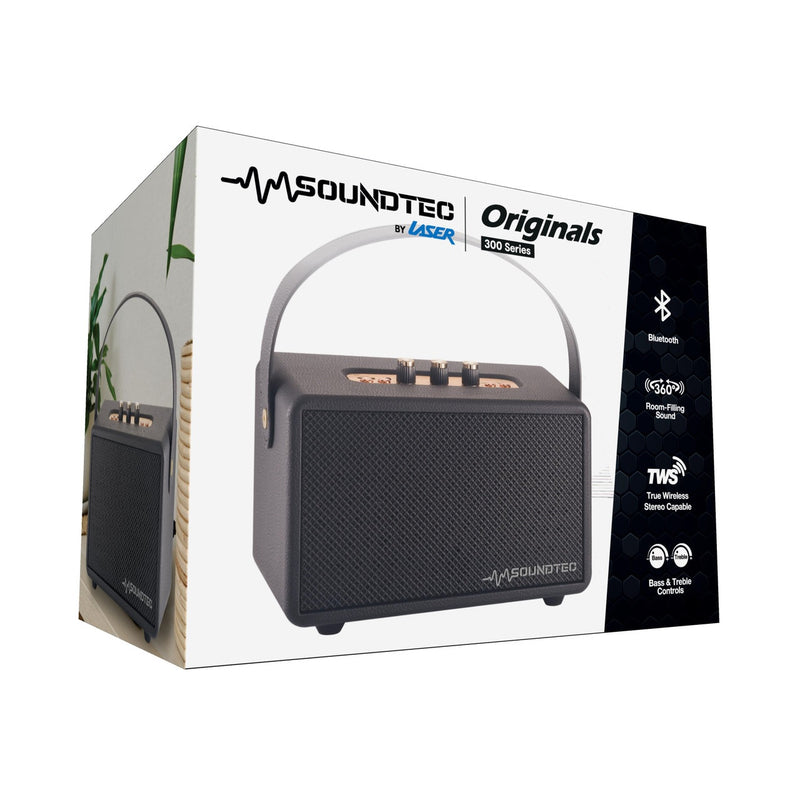 Laser SoundTec Retro Bluetooth Boombox Speaker w/ Carry Strep - Black