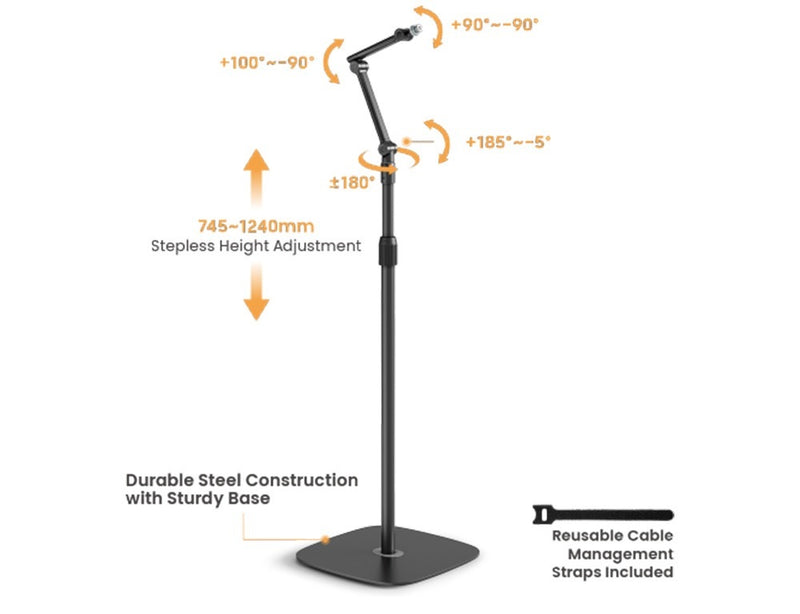 Brateck Height Adjustable Microphone Floor Stand - Matte Black